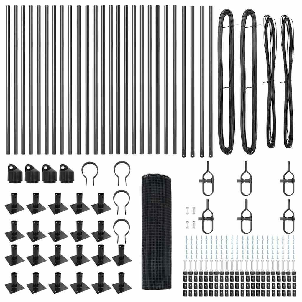 vidaXL Φράχτης από Συγκολλητό Συρμάτι με 13 Πόστα Φλαντζέ Γκρι 1x50 μ Ατσάλι