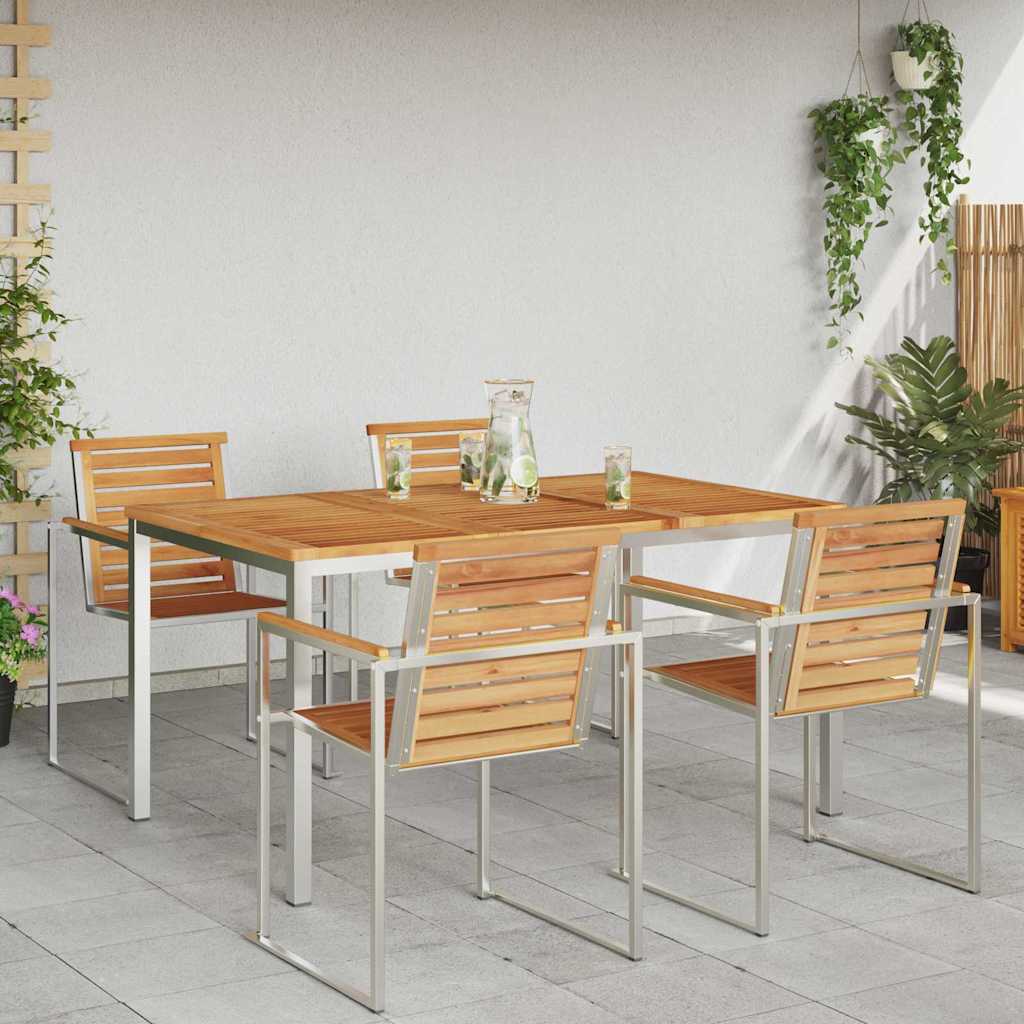 vidaXL Τραπεζαρία 150x90x75 cm Στερεό Τεϊκ Ξύλο και Ανοξείδωτο Ατσάλι