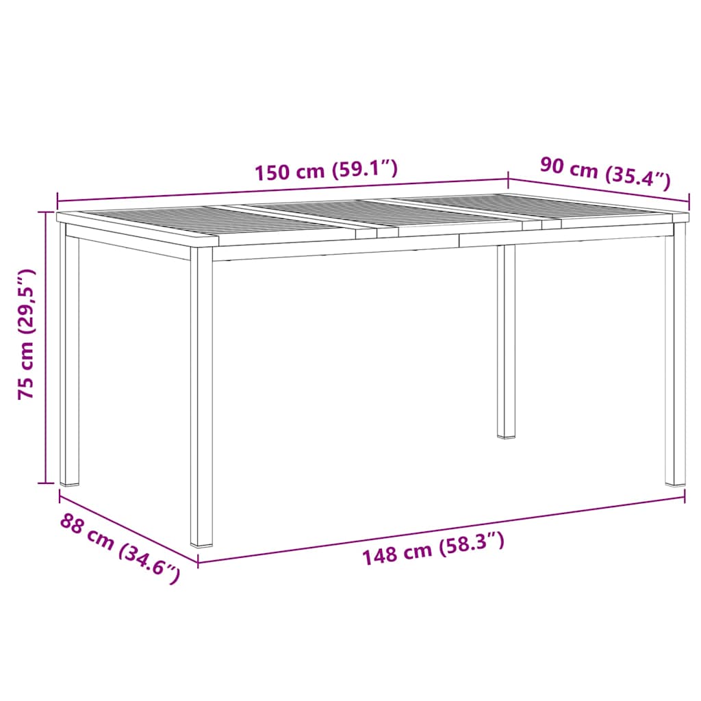 vidaXL Τραπεζαρία 150x90x75 cm Στερεό Τεϊκ Ξύλο και Ανοξείδωτο Ατσάλι