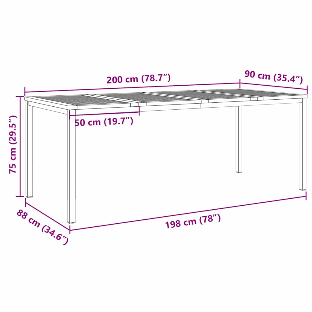 vidaXL ΤραπέζιΦαγητού Καφέ 200 x 90 x 75 cm Στερεό Ξύλο Ακακίας
