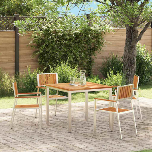 vidaXL Καρέκλα Κήπου 4 pcs Στερεό Τεϊκ Ξύλο και Ανοξείδωτο Ατσάλι