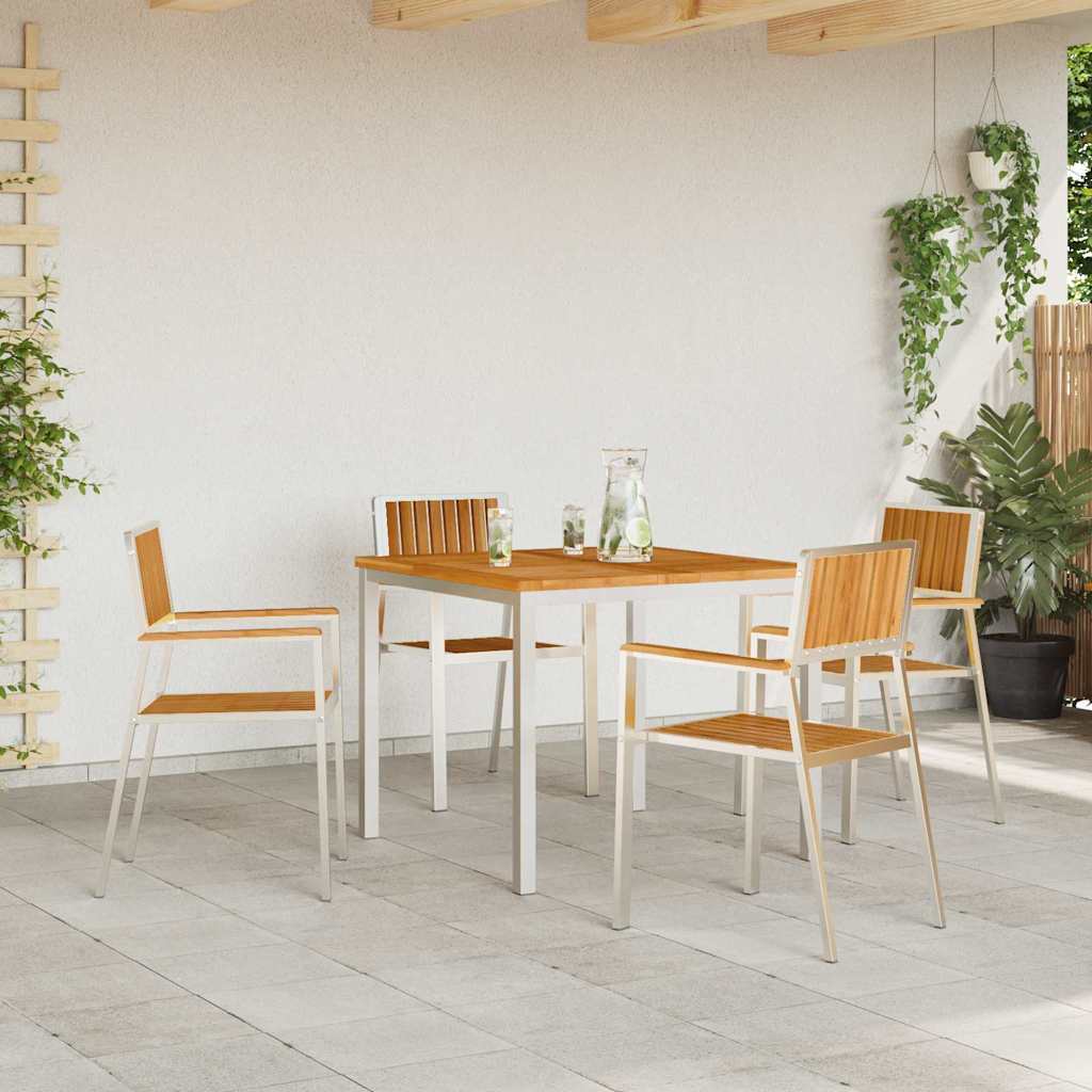 vidaXL Καρέκλα Κήπου 4 pcs Στερεό Τεϊκ Ξύλο και Ανοξείδωτο Ατσάλι