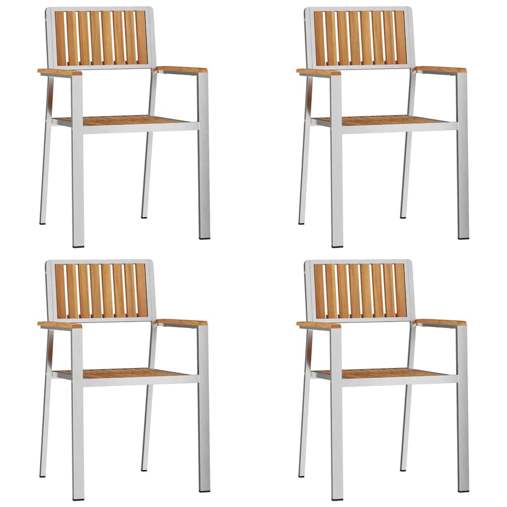 vidaXL Καρέκλα Κήπου 4 pcs Στερεό Τεϊκ Ξύλο και Ανοξείδωτο Ατσάλι