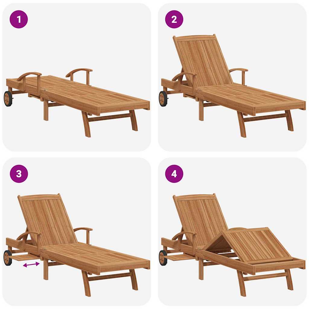 vidaXL Ξαπλώστρα με μαξιλάρι Καφέ 195 x 59 x 78,5 cm Στερεό Ξύλο Τίκ