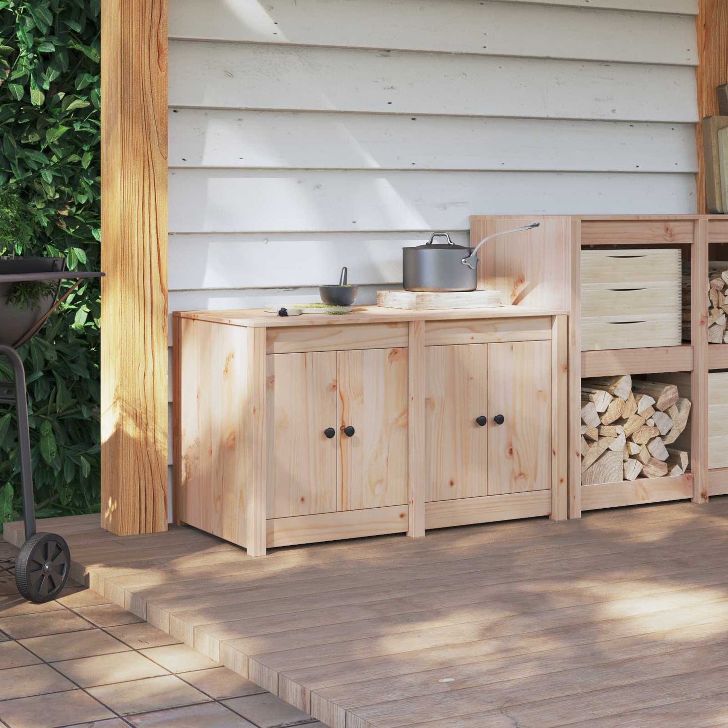 vidaXL Ντουλάπα Κουζίνας Καφέ 106 x 55 x 64 cm Μασίφ ξύλο πεύκου