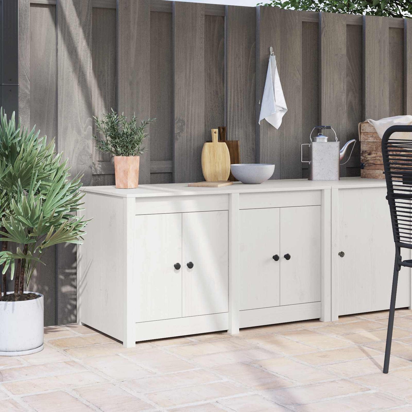 vidaXL Ντουλάπα Κουζίνας Λευκό 106 x 55 x 64 cm Μασίφ ξύλο πεύκου