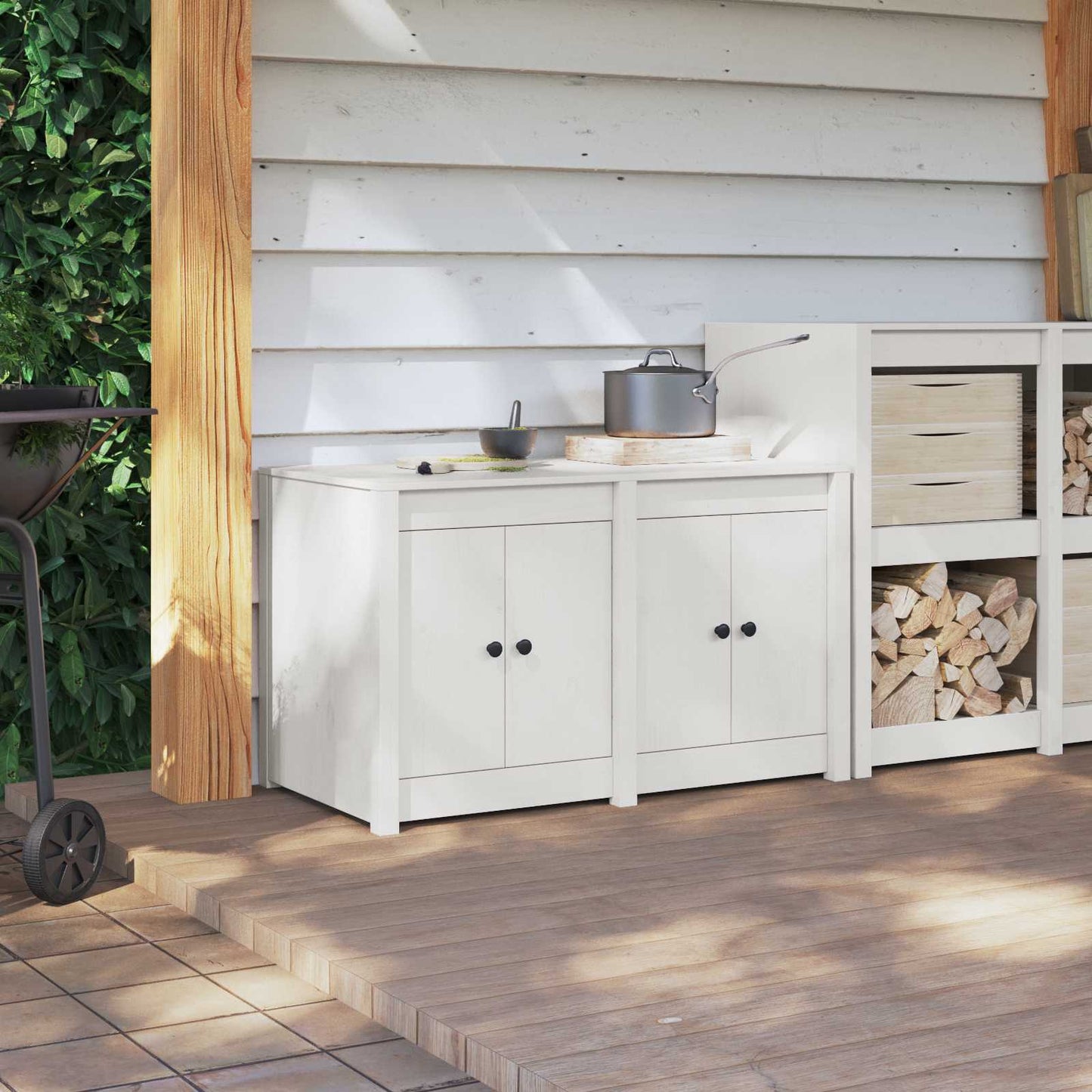 vidaXL Ντουλάπα Κουζίνας Λευκό 106 x 55 x 64 cm Μασίφ ξύλο πεύκου