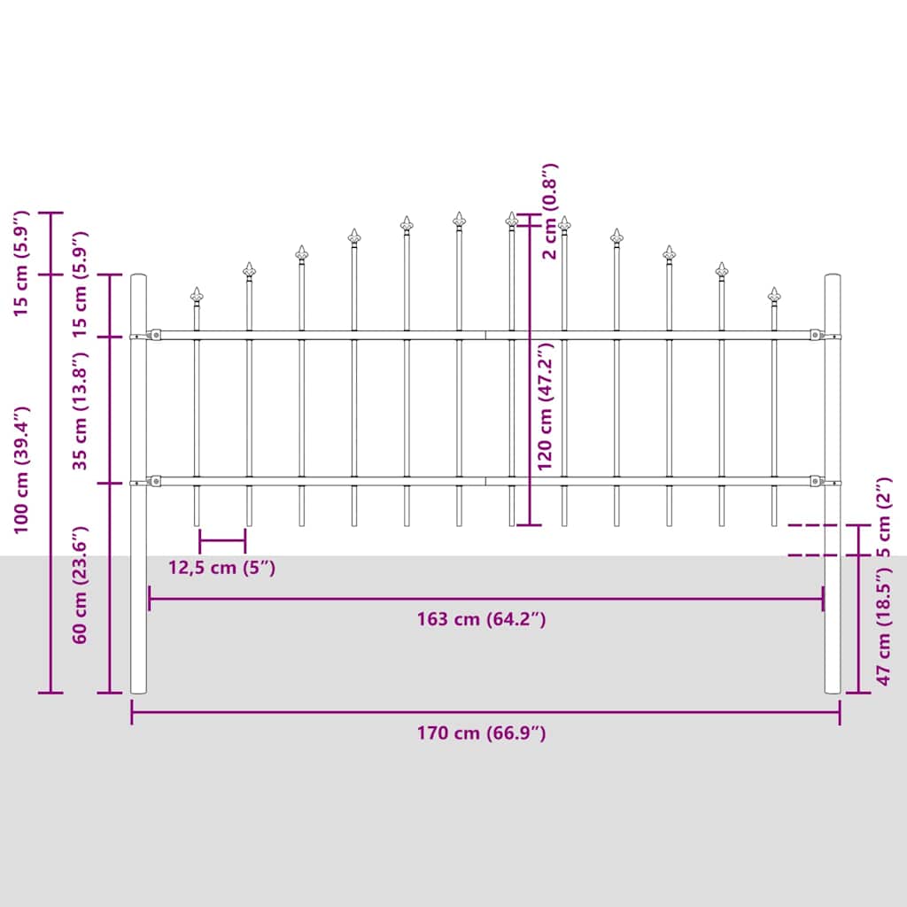 vidaXL Φράκτης Κήπου με Τόξο Γκρι 1,7x0,75 μ Σίδερο