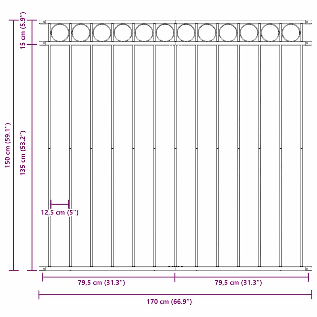 vidaXL Φράχτης Κήπου Γκρι Ατσάλι
