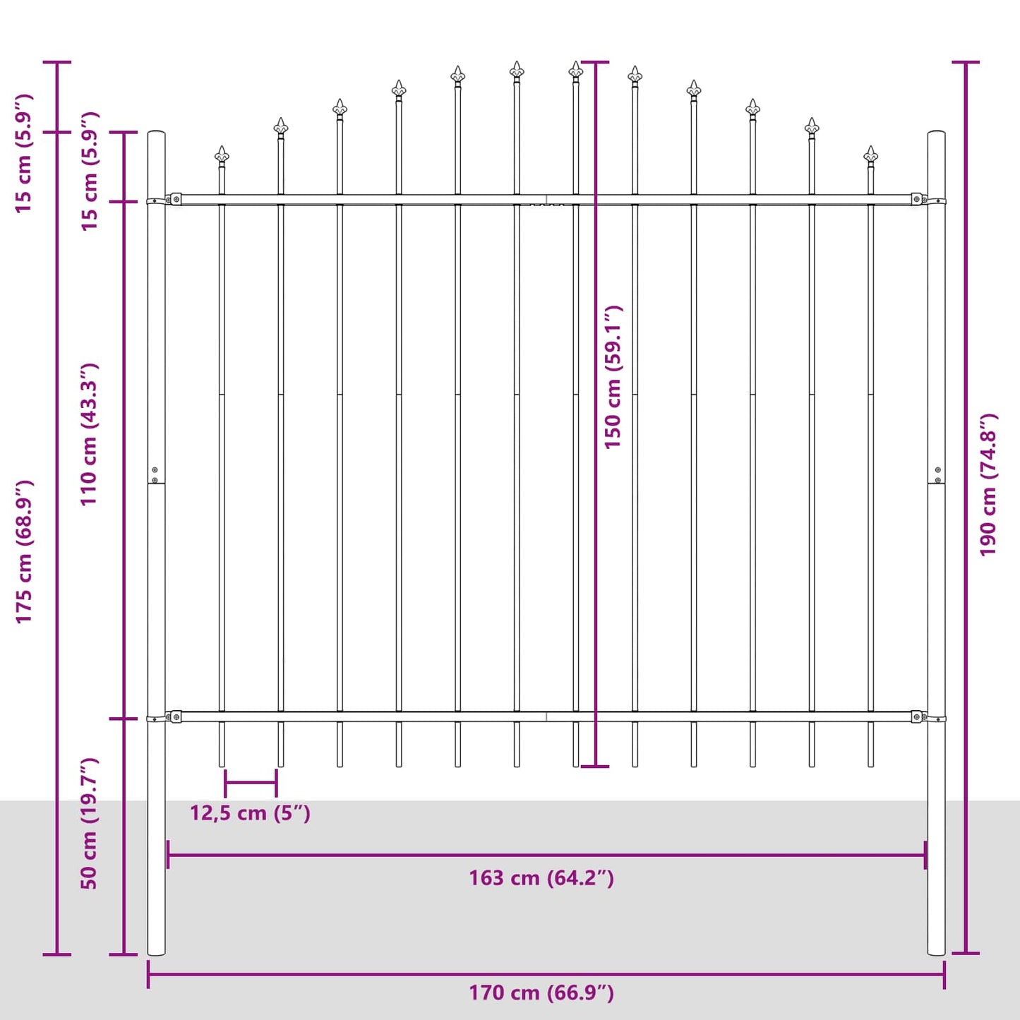 vidaXL Φράχτης Κήπου WOERDEN 170 x 190 cm Χάλυβας με επίστρωση πούδρας
