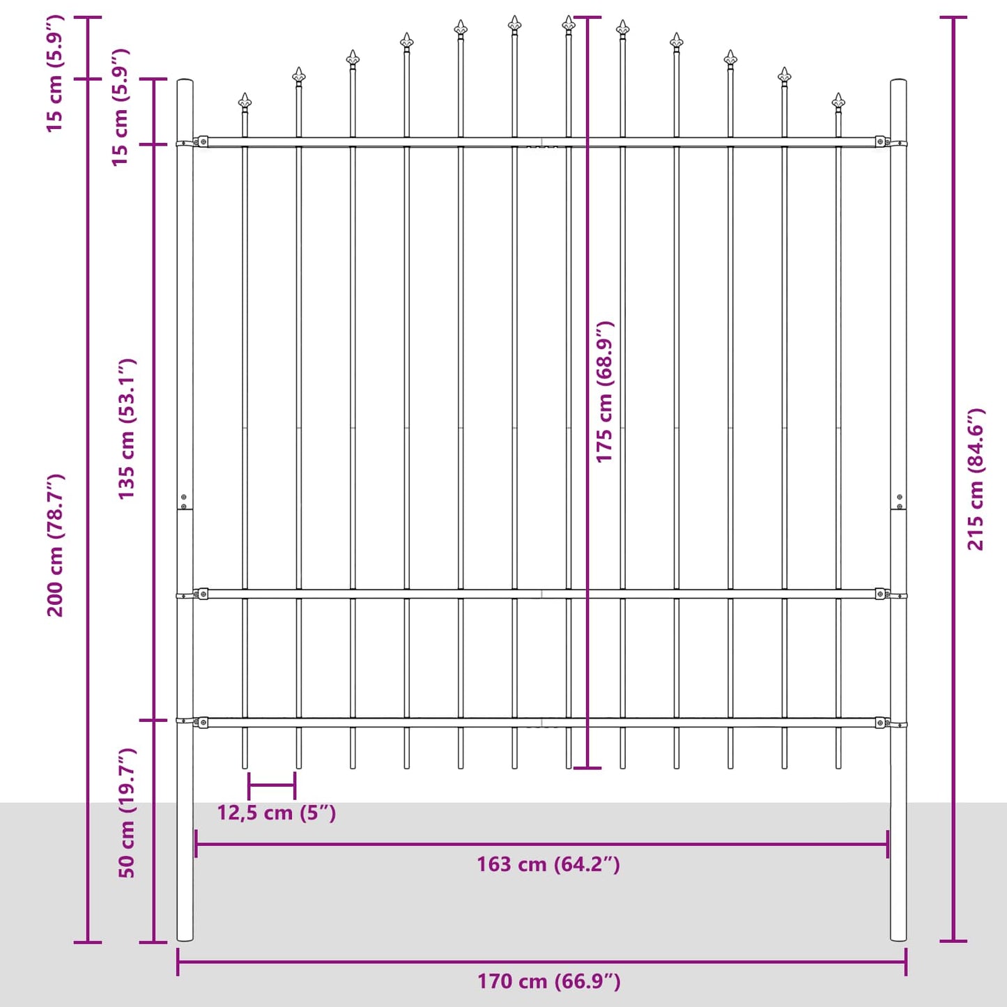 vidaXL Φράχτης Κήπου WOERDEN 170 x 215 cm Χάλυβας με επίστρωση πούδρας