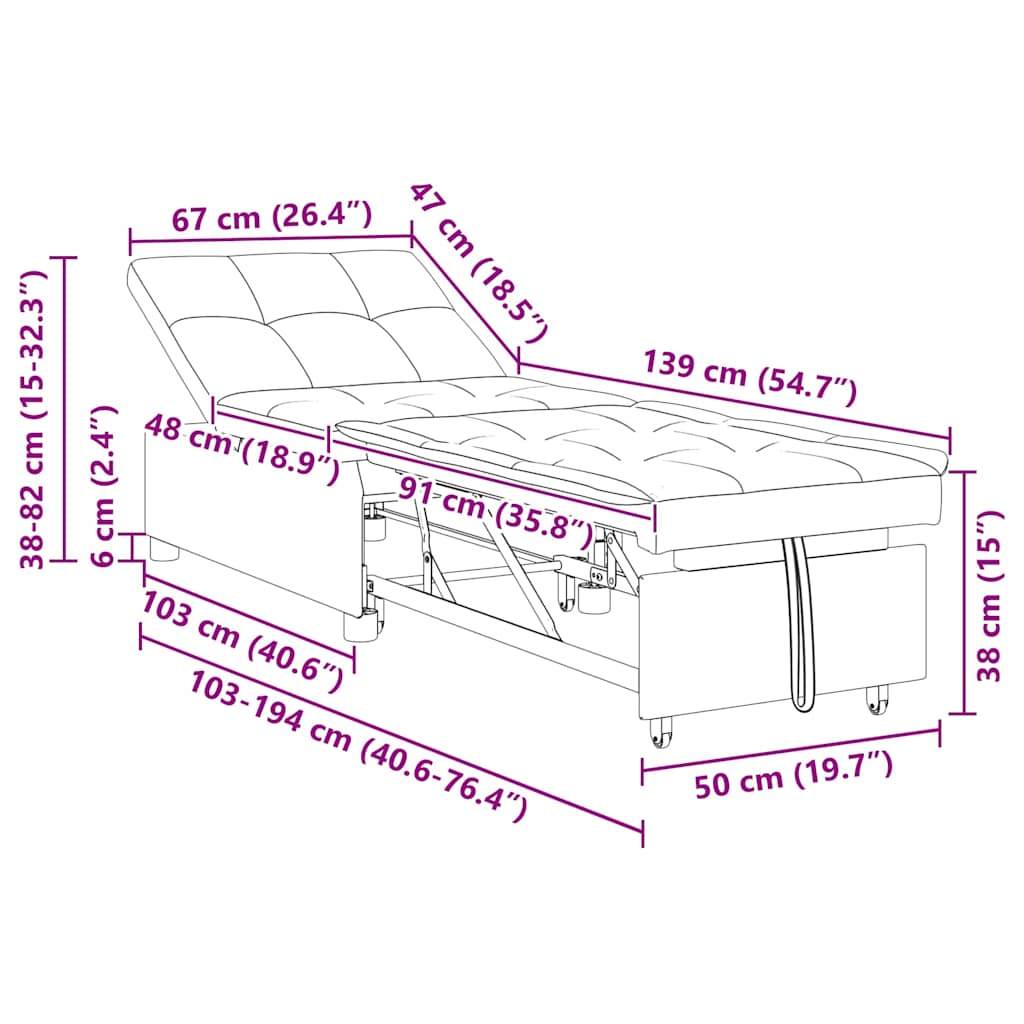 vidaXL Κρεβάτι καναπές Κρεμ 194 x 67 x 82 εκ Βελούδο