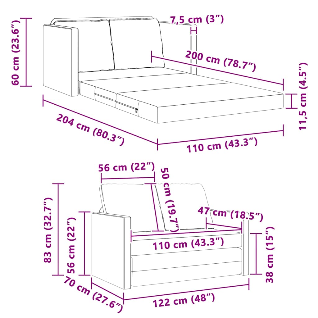 vidaXL Κρεβάτι καναπές Κρεμ 204 x 122 x 60 εκ Βελούδο