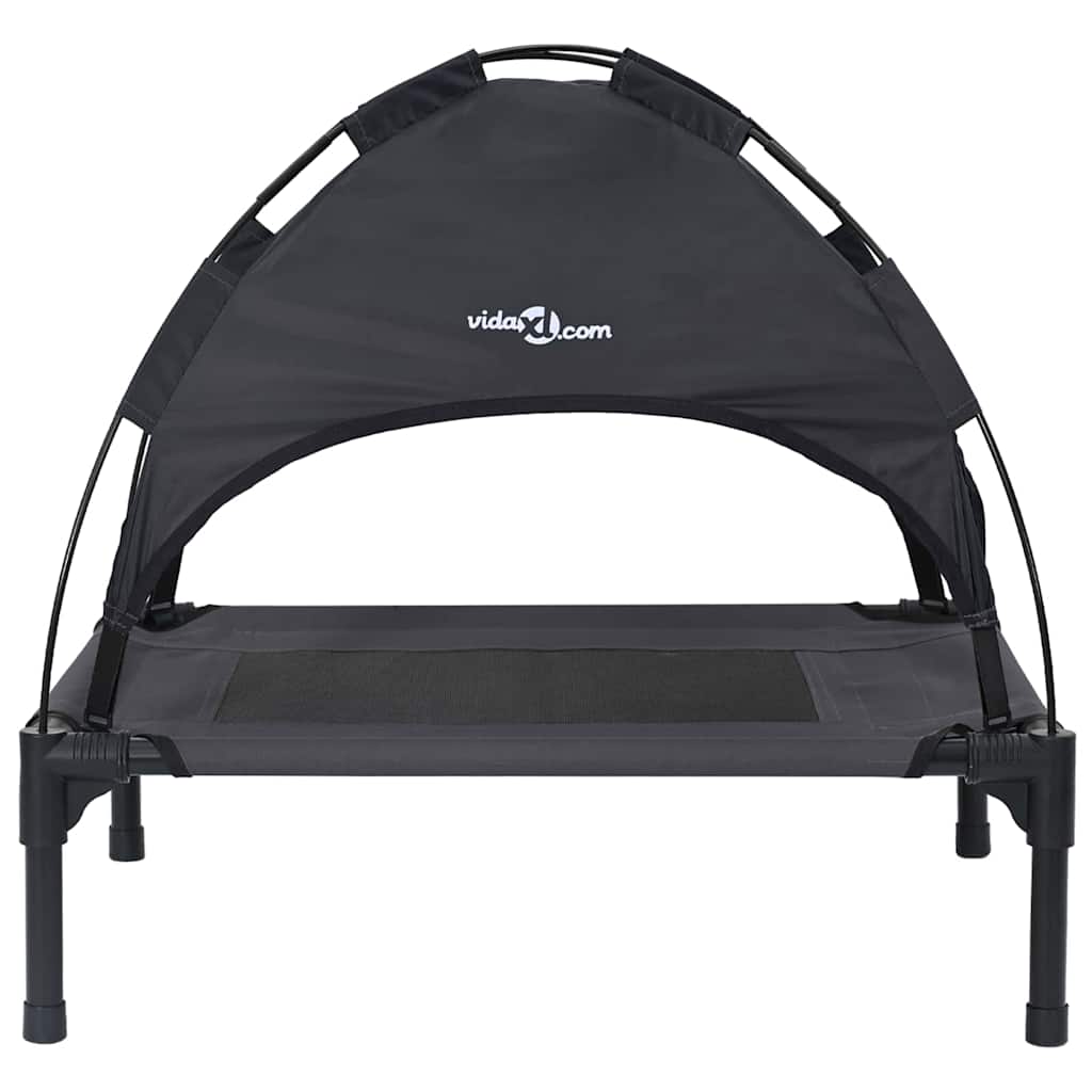 vidaXL Υπερυψωμένο Κρεβάτι Σκύλου με Αφαιρούμενη Στέγη Μαύρο S Χάλυβας