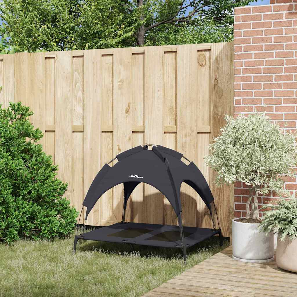 vidaXL Υπερυψωμένο Κρεβάτι Σκύλου με Αφαιρούμενη Οροφή Μαύρος Λ Μέταλλο