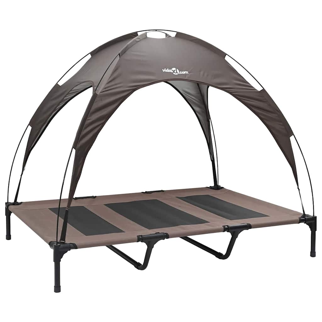 vidaXL Υψωμένο Κρεβάτι Σκύλου με Αφαιρούμενη Στέγη Καφέ XL Ατσάλι