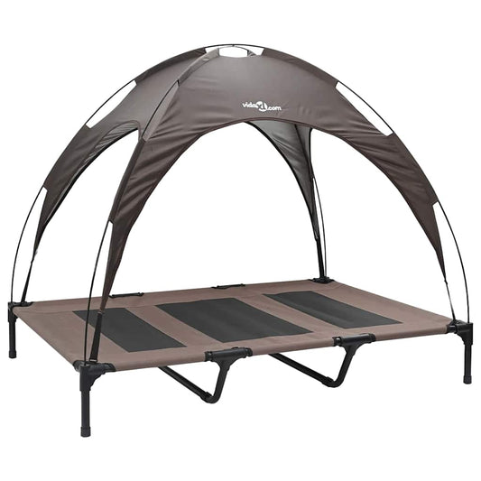 vidaXL Υψωμένο Κρεβάτι Σκύλου με Αφαιρούμενη Στέγη Καφέ XL Ατσάλι