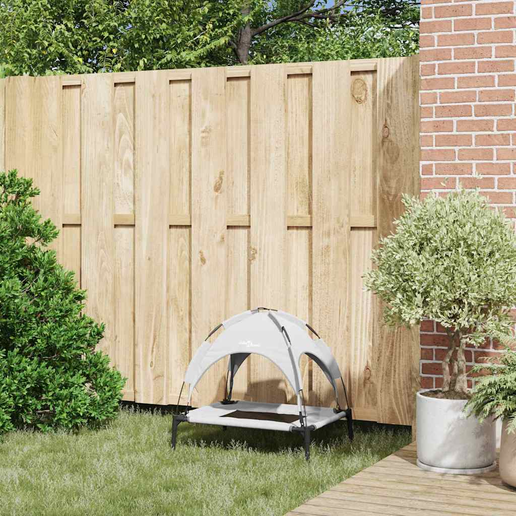 vidaXL Υπερυψωμένο Κρεβάτι Σκύλου με Αφαιρούμενη Στέγη Ασημί Γκρι Ατσάλι