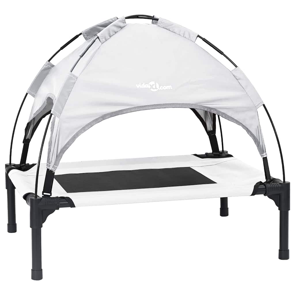 vidaXL Υπερυψωμένο Κρεβάτι Σκύλου με Αφαιρούμενη Οροφή Ασημί Γκρι Μ Μέταλλο