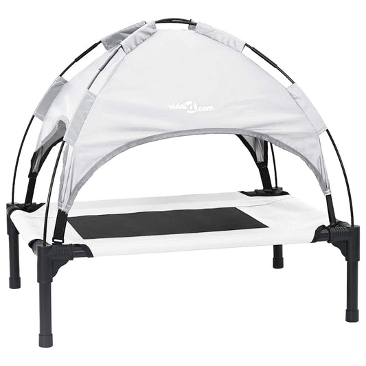 vidaXL Υπερυψωμένο Κρεβάτι Σκύλου με Αφαιρούμενη Οροφή Ασημί Γκρι Μ Μέταλλο