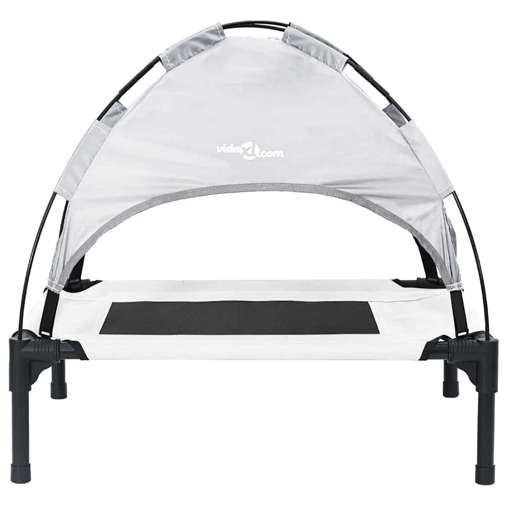 vidaXL Υπερυψωμένο Κρεβάτι Σκύλου με Αφαιρούμενη Οροφή Ασημί Γκρι Μ Μέταλλο