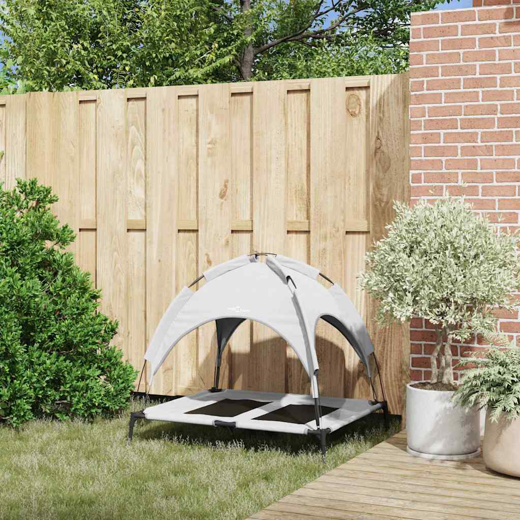 vidaXL Ανασηκωμένο Κρεβάτι Σκύλου με Αφαιρούμενη Στέγη Ασημί Γκρι L Χάλυβα