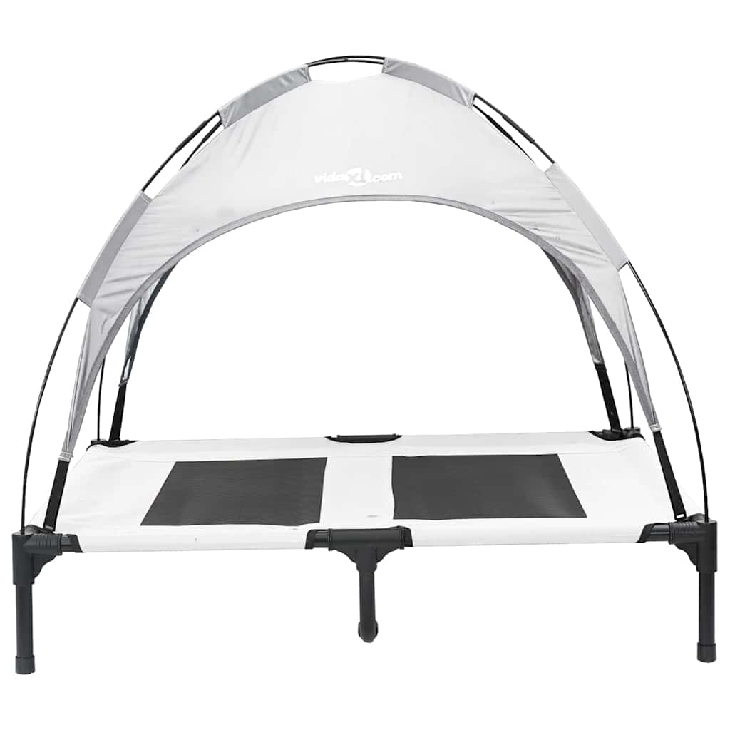 vidaXL Ανασηκωμένο Κρεβάτι Σκύλου με Αφαιρούμενη Στέγη Ασημί Γκρι L Χάλυβα