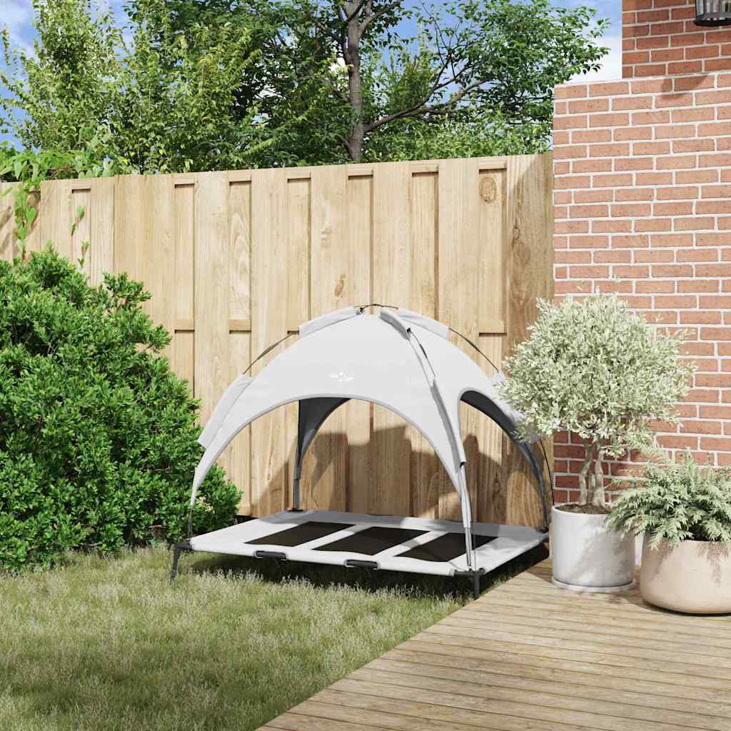 vidaXL Υπερυψωμένο κρεβάτι σκύλου με αφαιρούμενη οροφή Ασημί γκρι XL Ατσάλι