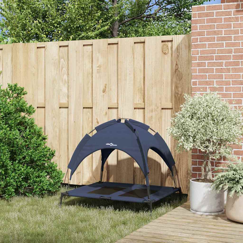 vidaXL Υπερυψωμένο Κρεβάτι Σκύλου με Αποσπώμενη Σκέπη Ναυτικό Μπλε L Μέταλλο