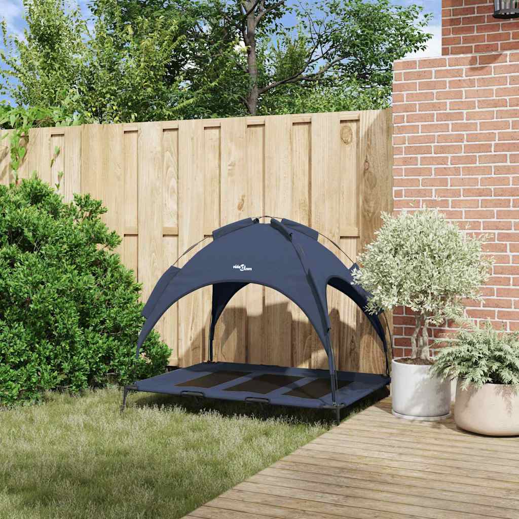 vidaXL Υπερυψωμένο Κρεβάτι Σκύλου με Αφαιρούμενη Οροφή Ναυτικό Μπλε XL Χάλυβας