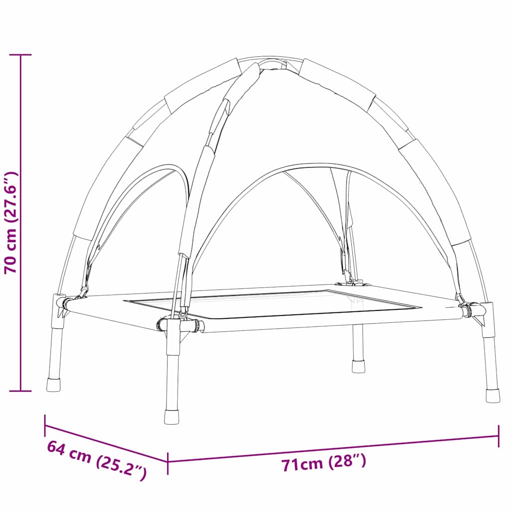 vidaXL Υπερυψωμένο Κρεβάτι Σκύλου με Αφαιρούμενη Στέγη Μαύρο Μ Steel