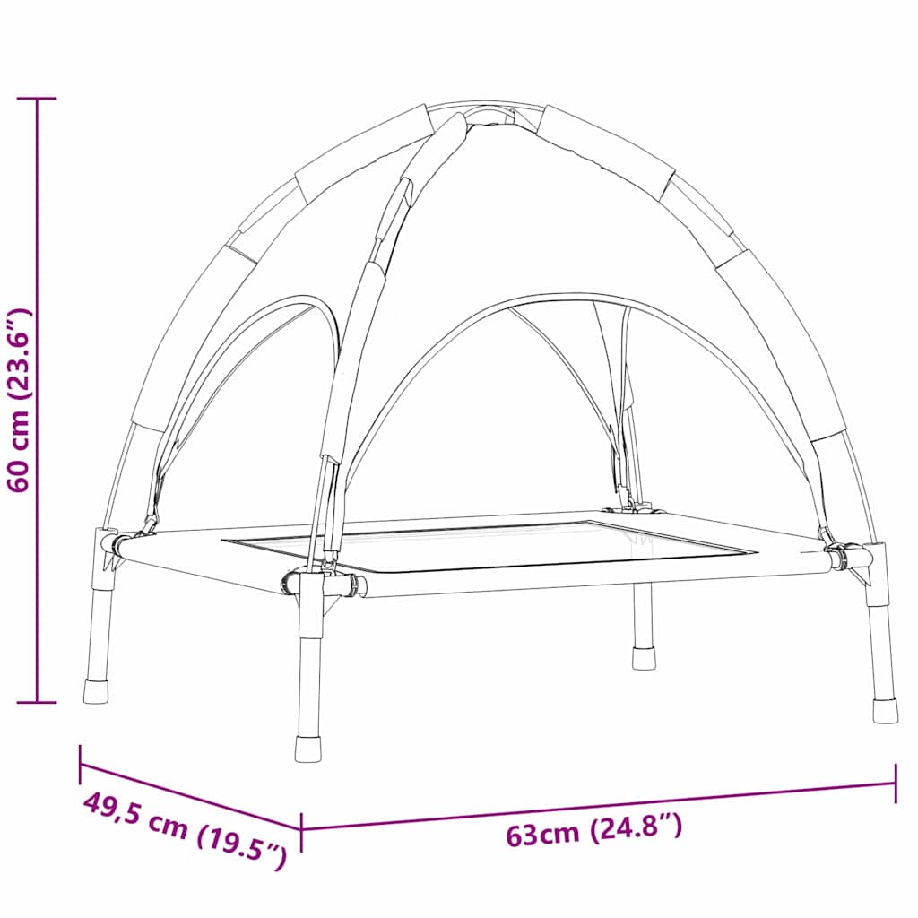 vidaXL Υπερυψωμένο Κρεβάτι Σκύλου με Αφαιρούμενη Στέγη Ασημί Γκρι Μέταλλο