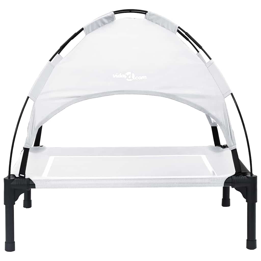 vidaXL Αυξημένο Κρεβάτι Σκύλου με Αποσπώμενη Οροφή Ασημί Γκρι Μέταλλο