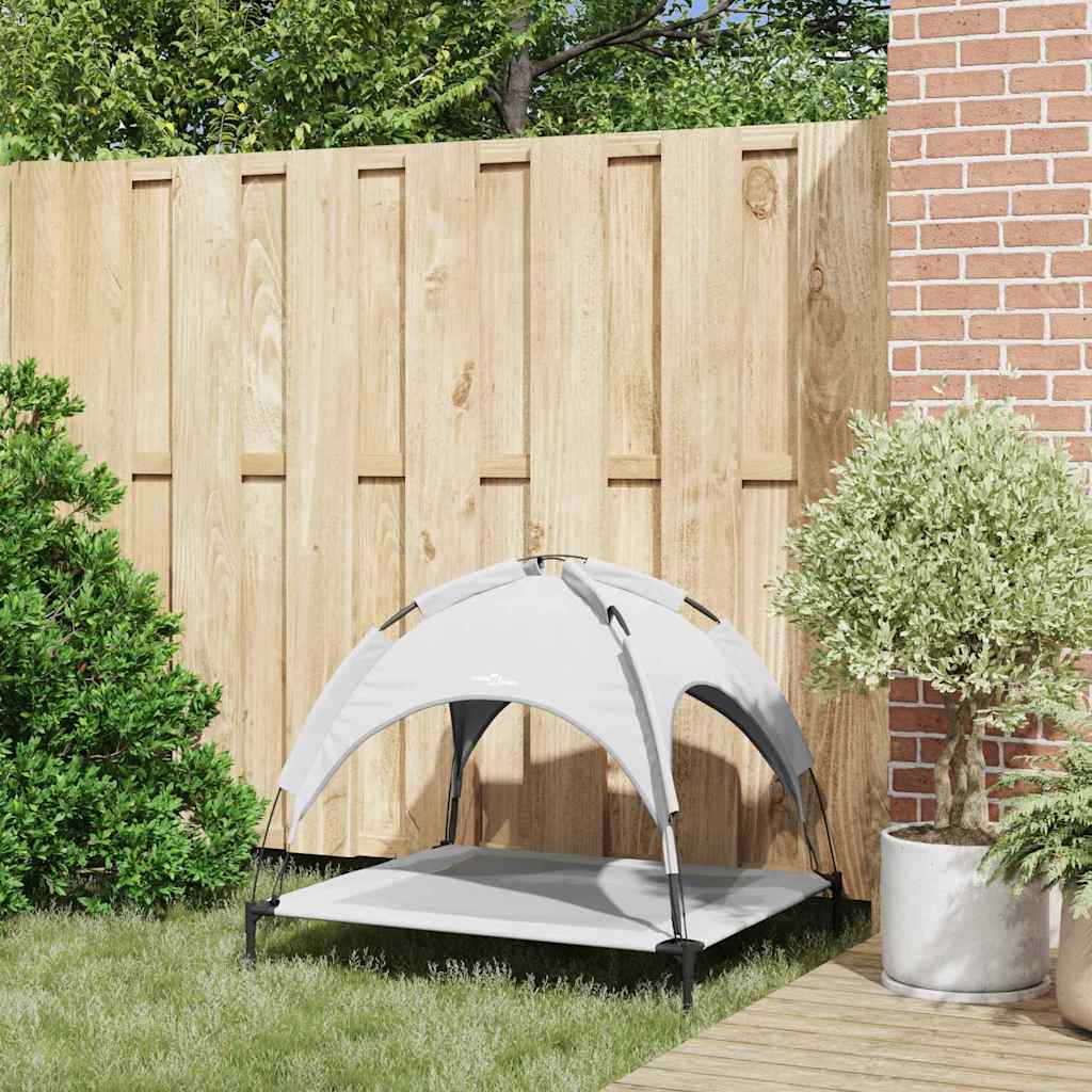 vidaXL Υπερυψωμένο Κρεβάτι Σκύλου με Αφαιρούμενη Οροφή Ασημί Γκρι L Χάλυβας