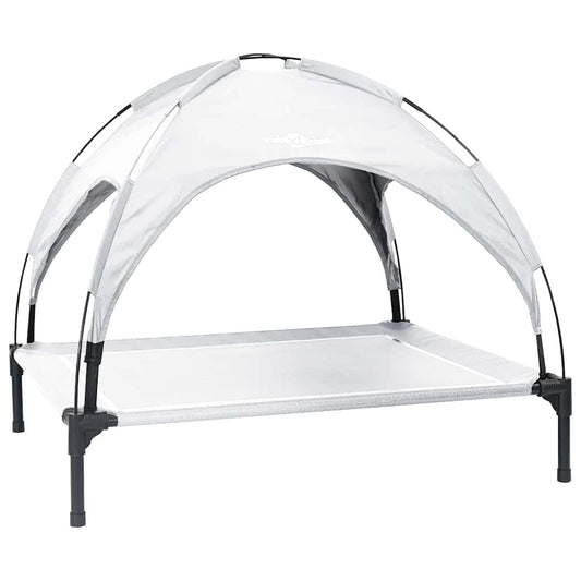 vidaXL Ανασηκωμένο Κρεβάτι Σκύλου με Αφαιρούμενη Σκεπή Ασημί Γκρι XL Χάλυβας