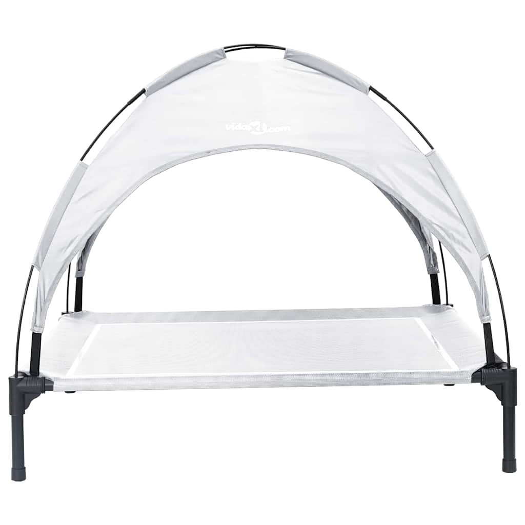 vidaXL Ανασηκωμένο Κρεβάτι Σκύλου με Αφαιρούμενη Σκεπή Ασημί Γκρι XL Χάλυβας