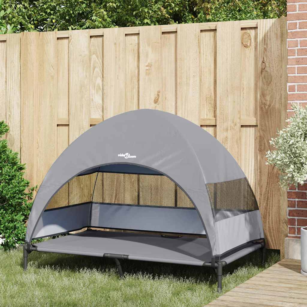 vidaXL Υπερυψωμένο Κρεβάτι Σκύλου με Αφαιρούμενη Στέγη Ανοιχτό Γκρι XL Ατσάλι