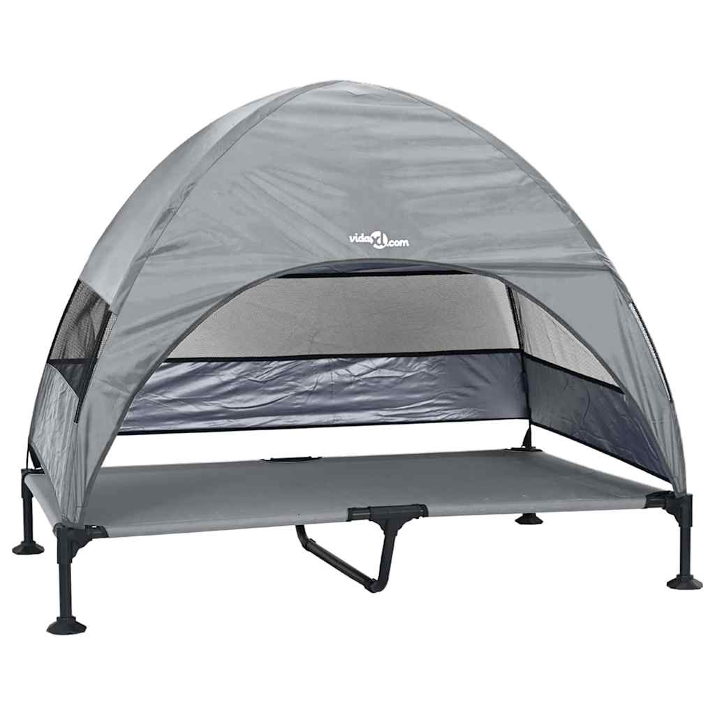 vidaXL Υπερυψωμένο Κρεβάτι Σκύλου με Αφαιρούμενη Στέγη Ανοιχτό Γκρι XL Ατσάλι