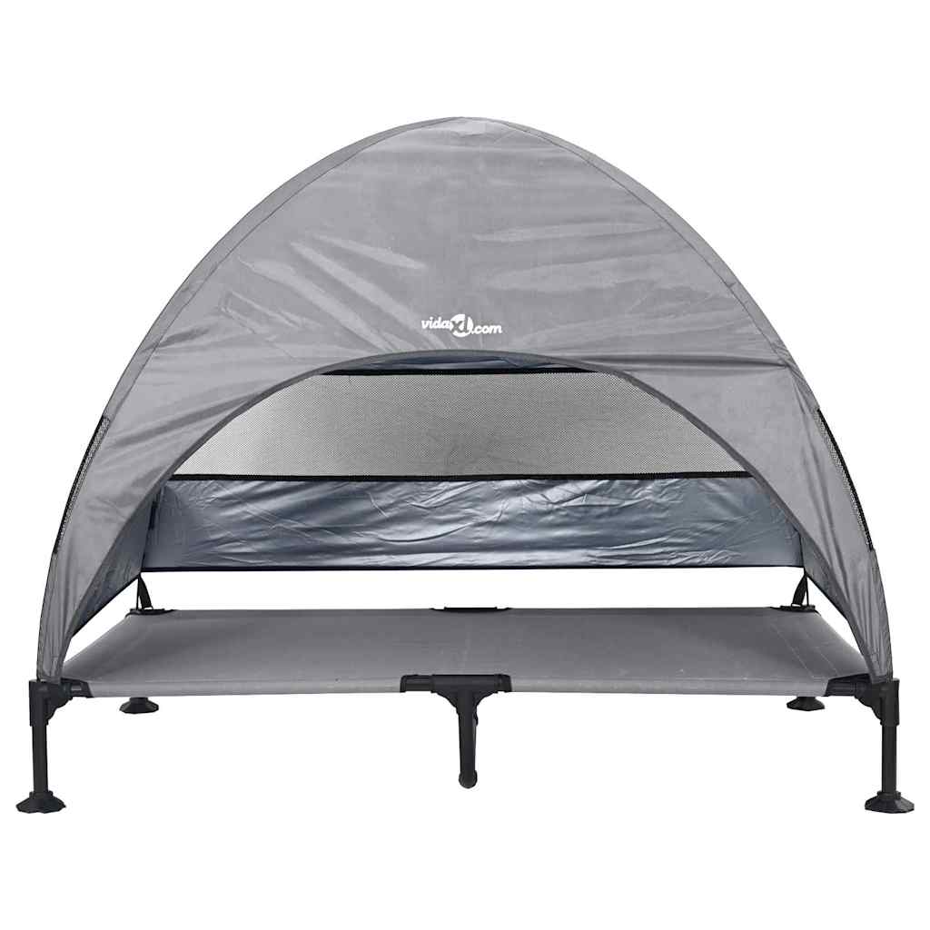 vidaXL Υπερυψωμένο Κρεβάτι Σκύλου με Αφαιρούμενη Στέγη Ανοιχτό Γκρι XL Ατσάλι