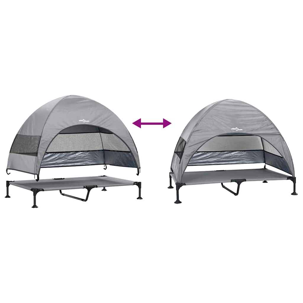 vidaXL Υπερυψωμένο Κρεβάτι Σκύλου με Αφαιρούμενη Στέγη Ανοιχτό Γκρι XL Ατσάλι