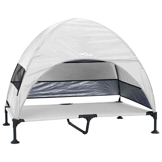 vidaXL Υπερυψωμένο Κρεβάτι Σκύλου με Αφαιρούμενη Οροφή Ασημί Γκρι XL Ατσάλι