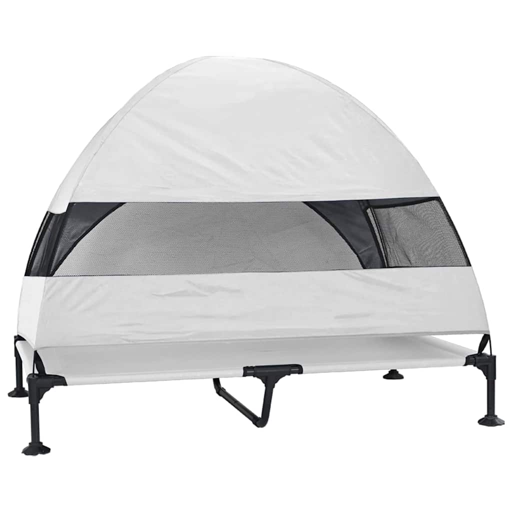 vidaXL Υπερυψωμένο Κρεβάτι Σκύλου με Αφαιρούμενη Οροφή Ασημί Γκρι XL Ατσάλι