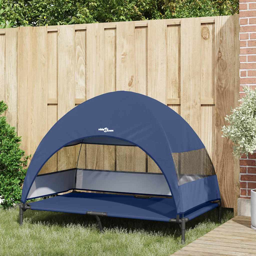 vidaXL Υπερυψωμένο Κρεβάτι Σκύλου με Αφαιρούμενη Σκεπή Ναυτικό Μπλε XL Χάλυβας