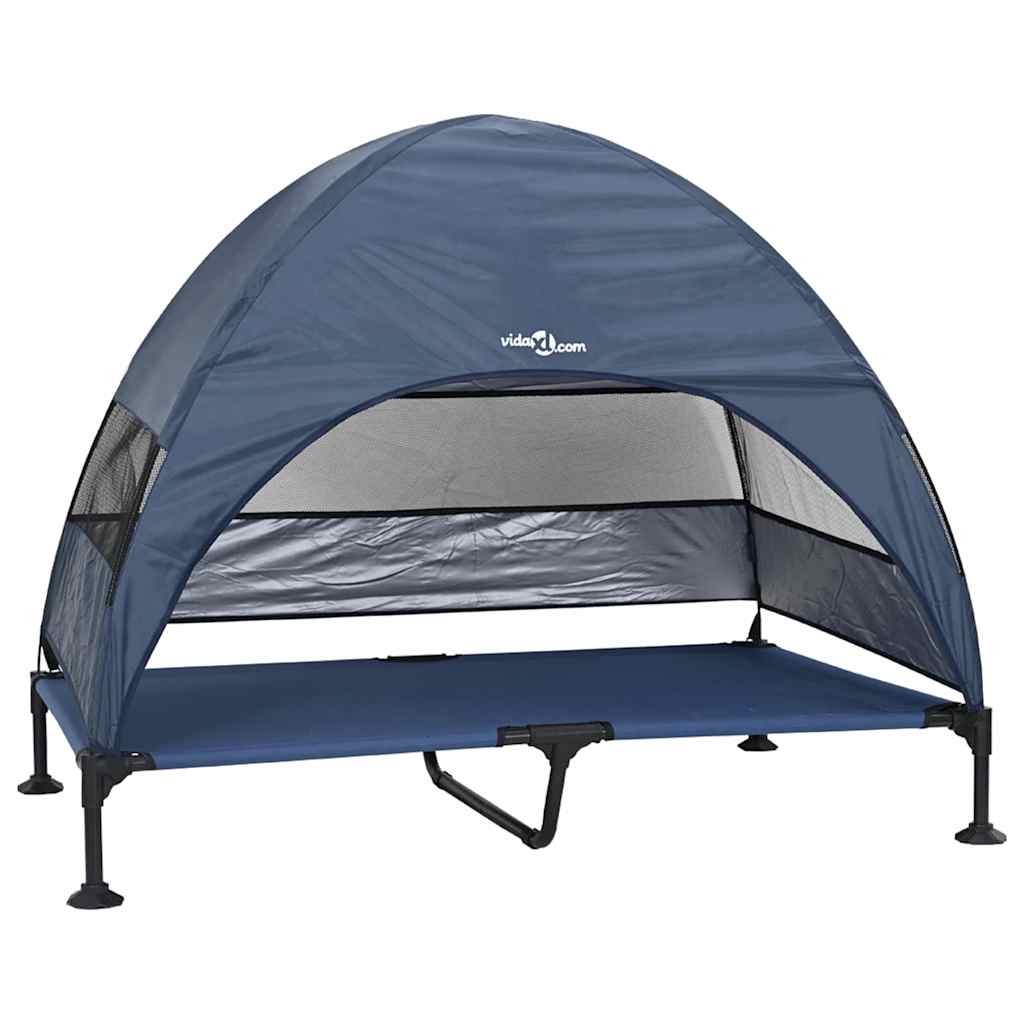 vidaXL Υπερυψωμένο Κρεβάτι Σκύλου με Αφαιρούμενη Σκεπή Ναυτικό Μπλε XL Χάλυβας
