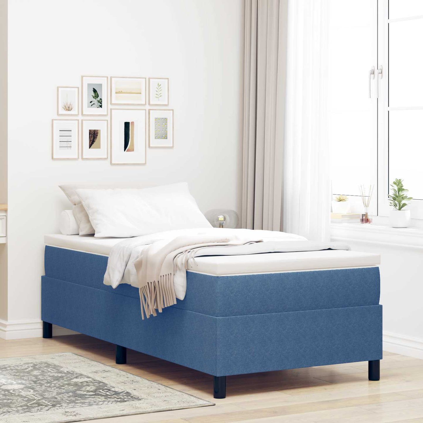 vidaXL Κρεβάτι πλατφόρμα Μπλε 90 x 200 cm Υφασμάτινο Κορντουρά
