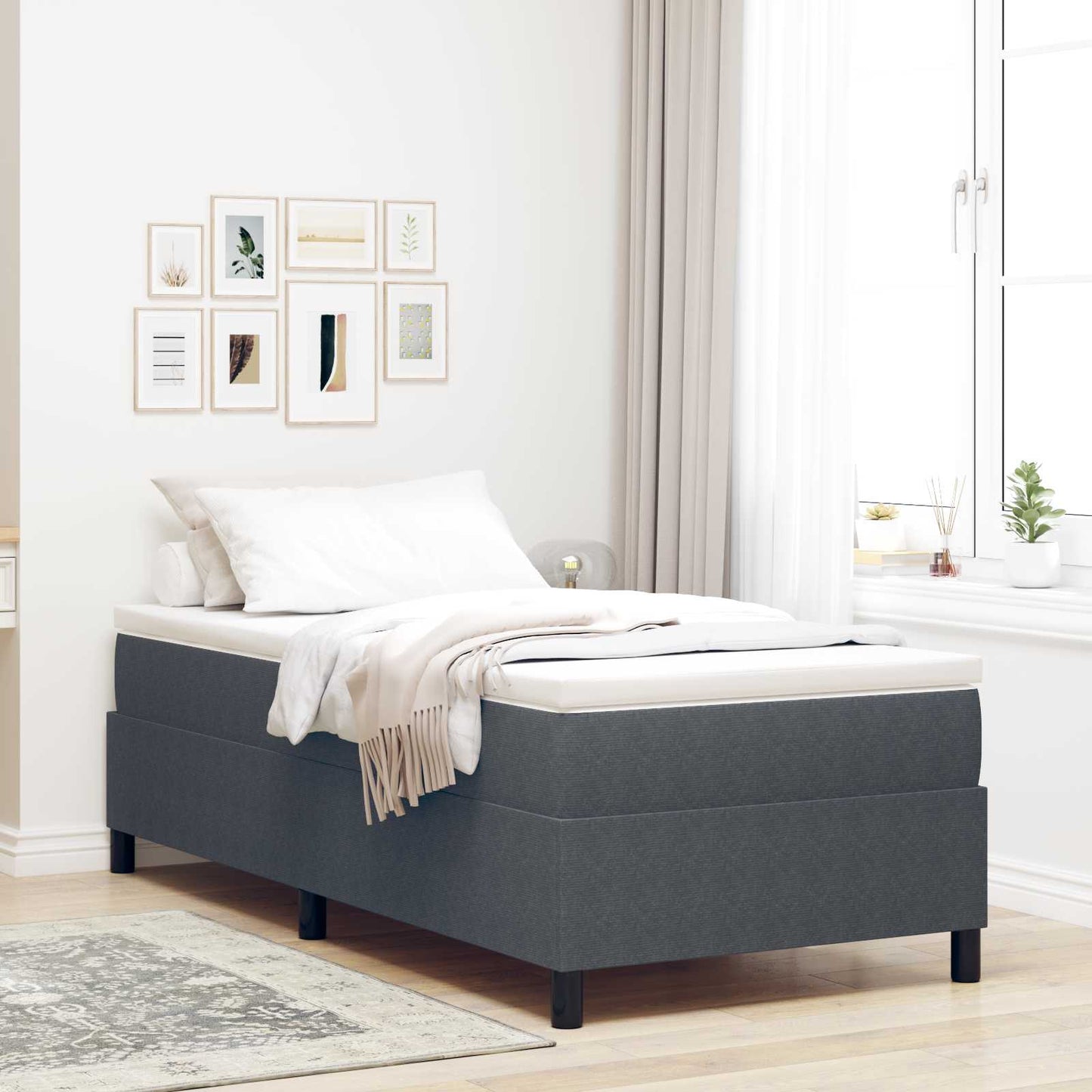 vidaXL Κρεβάτι πλατφόρμα Σκούρο Γκρι 100 x 200 cm Υφασμάτινο Κορντουρά