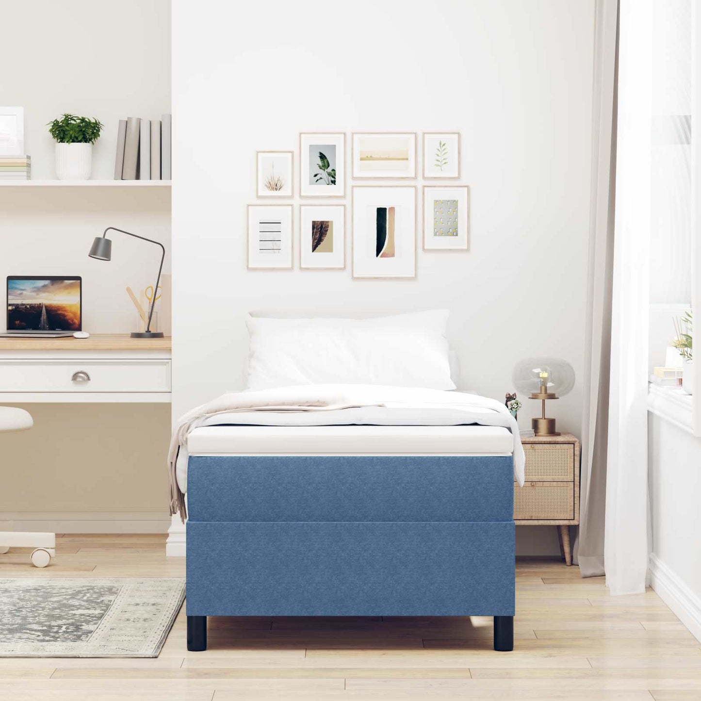 vidaXL Κρεβάτι πλατφόρμα Μπλε 100 x 200 cm Υφασμάτινο Κορντουρά