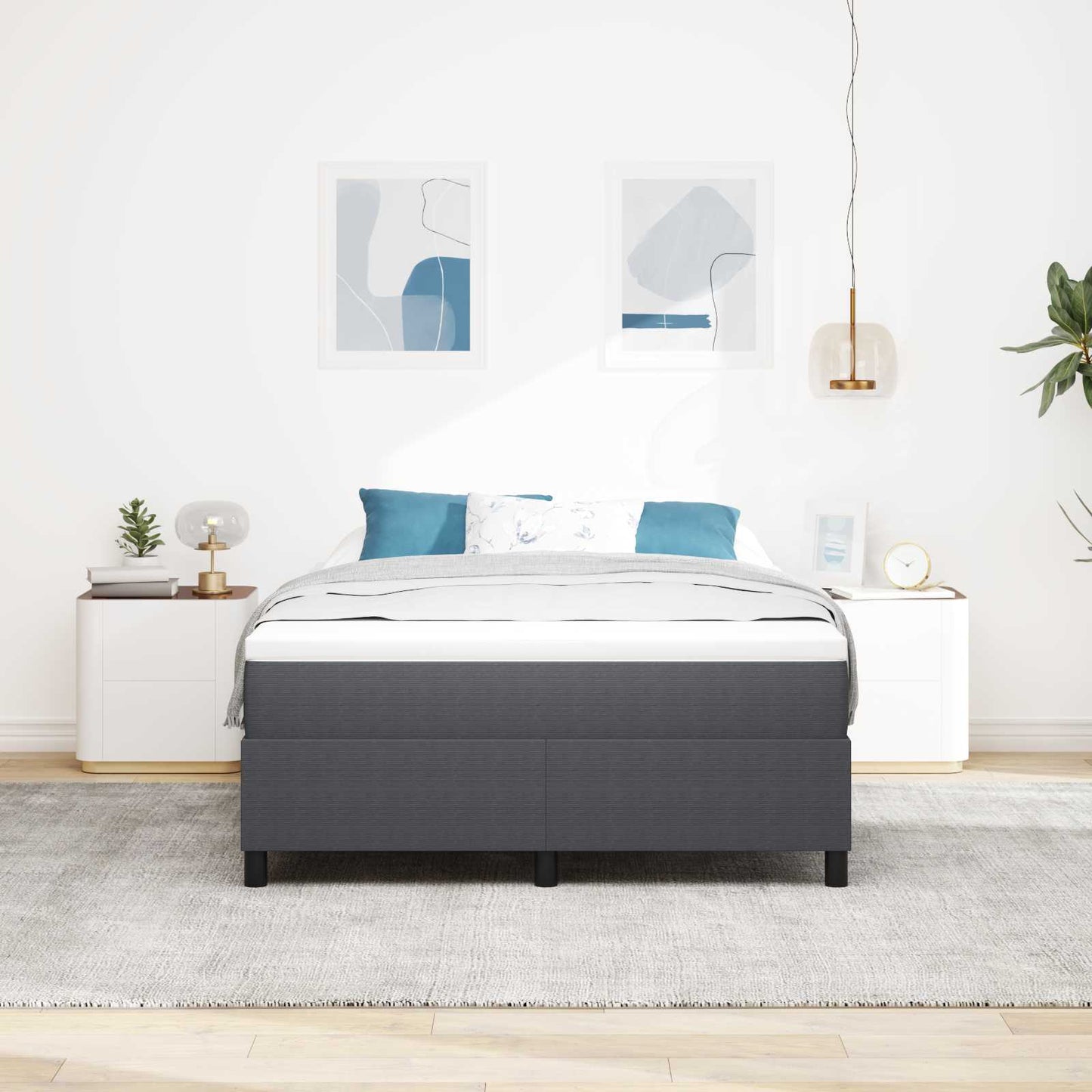 vidaXL Κρεβάτι πλατφόρμα Σκούρο Γκρι 140 x 190 cm Υφασμάτινο Κορντουρά