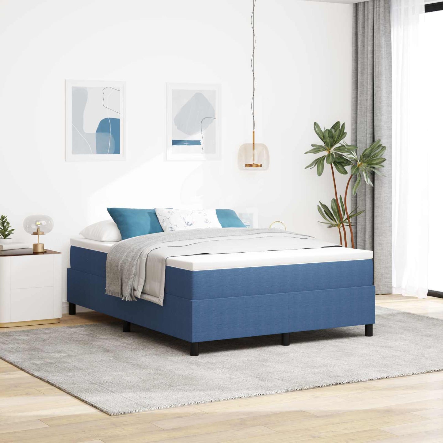 vidaXL Κρεβάτι πλατφόρμα Μπλε 140 x 200 cm Υφασμάτινο Κορντουρά