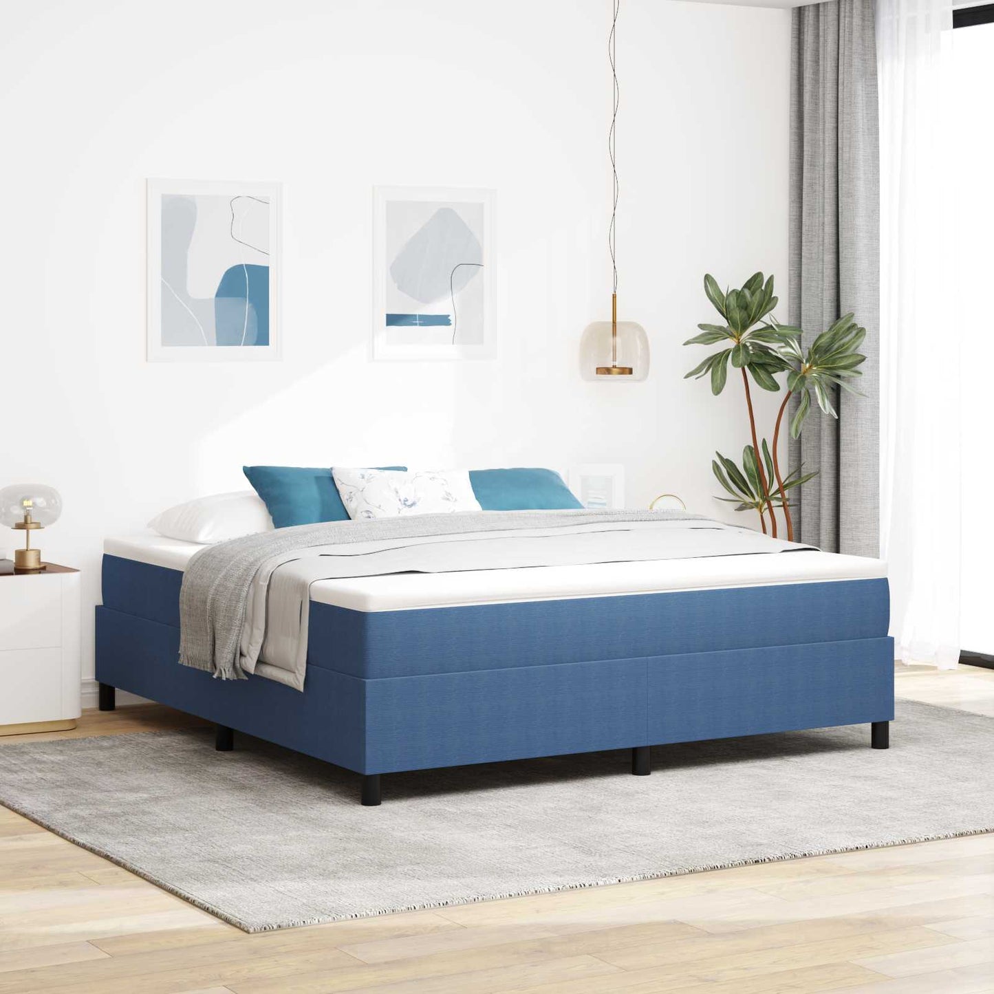 vidaXL Κρεβάτι πλατφόρμα Μπλε 180 x 200 cm Υφασμάτινο Κορντουρά